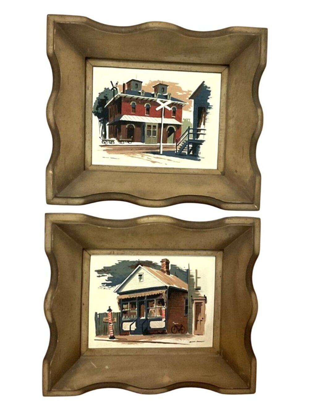 Vintage Mark Coomer Signed Serigraph Prints Limited Ed In Distressed Wood Frames